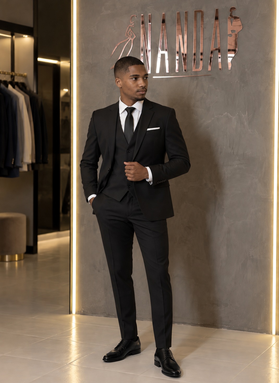 Terno preto para aluguel na Nanda Dress Suits
