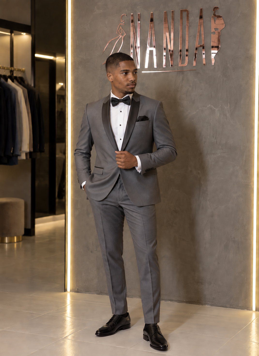 Smoking cinza para aluguel na Nanda Dress Suits