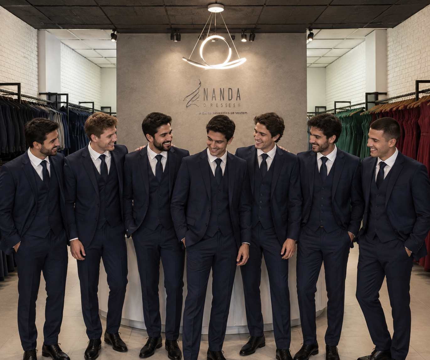 Grupo de padrinhos em trajes da Nanda Dress Suits